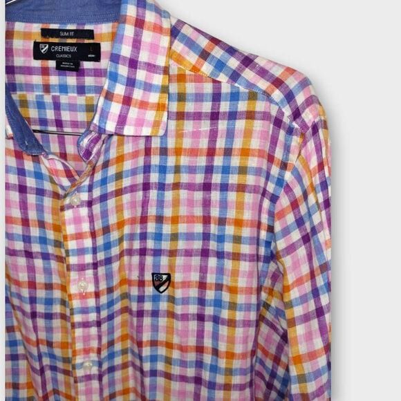 Cremieux Shirt Mens XL Slim Fit Multi‎ Plaid Linen Long Sleeve Preppy Italian - Picture 3 of 7
